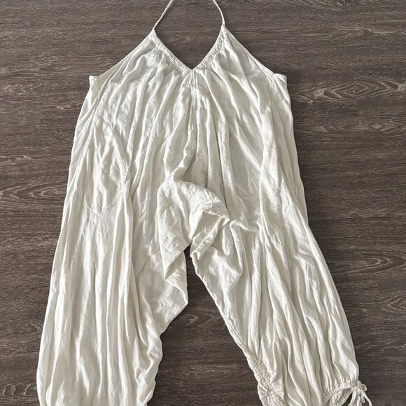 Free People Harem Pants Jumpsuit Playsuit Womens M Ivory Boho Hippie Lagenlook - Picture 8 of 16